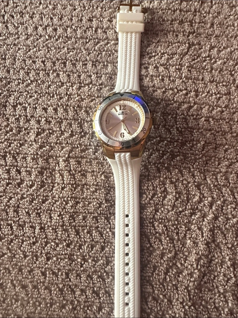 Invicta White Silicone Strap Watch with Silver-Tone Bezel